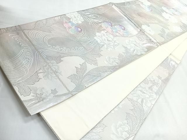 平和屋着物◎六通柄袋帯 鴛鴦流水花文 銀糸 正絹 逸品 CABG1485nb