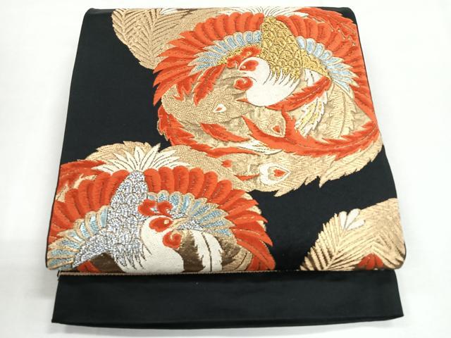 平和屋着物◎六通柄袋帯 鳳凰丸文 黒地 金銀糸 正絹 逸品 CABG1491nb