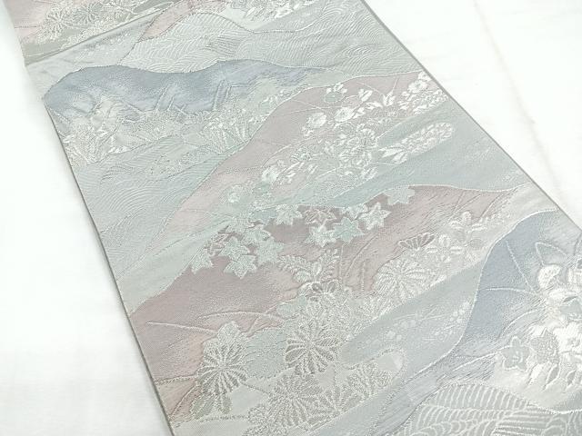 平和屋着物◎六通柄袋帯 流水草花文 銀糸 正絹 逸品 CABG1499nb