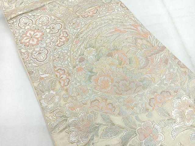 平和屋着物◎六通柄袋帯 鳳凰草花丸文 銀糸 正絹 逸品 CABG1508nb