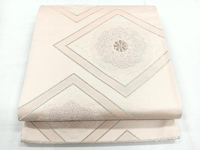 平和屋着物◎六通柄袋帯 菱花文 銀糸 正絹 逸品 CABG1512nb