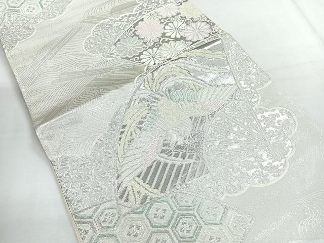 平和屋着物◎六通柄袋帯 扇面舞花文 プラチナ箔 正絹 逸品 CABG1513nb