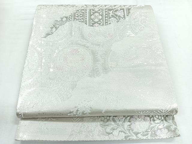 平和屋着物◎六通柄袋帯 花唐草文 プラチナ箔 正絹 逸品 CABG1523nb