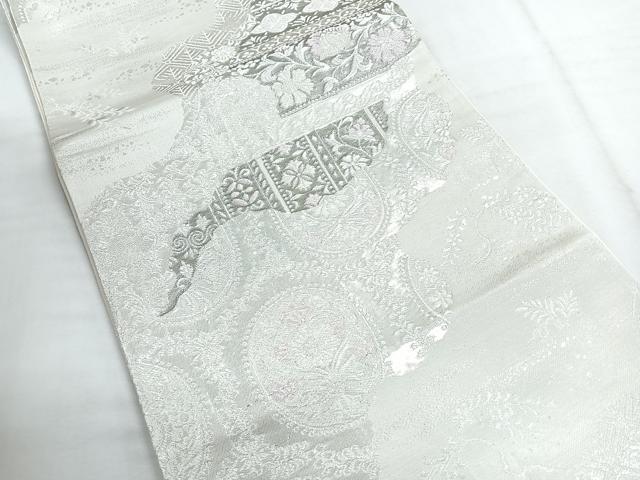 平和屋着物◎六通柄袋帯 花唐草文 プラチナ箔 正絹 逸品 CABG1523nb