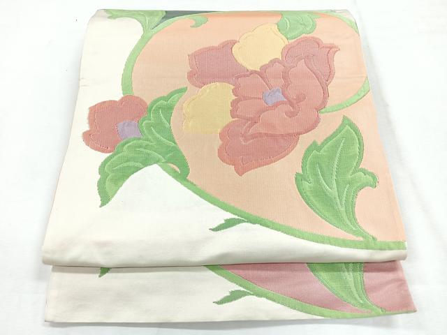 平和屋着物◎六通柄袋帯 更紗花文 正絹 逸品 CABG1528nb