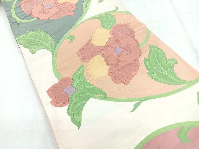 平和屋着物◎六通柄袋帯 更紗花文 正絹 逸品 CABG1528nb