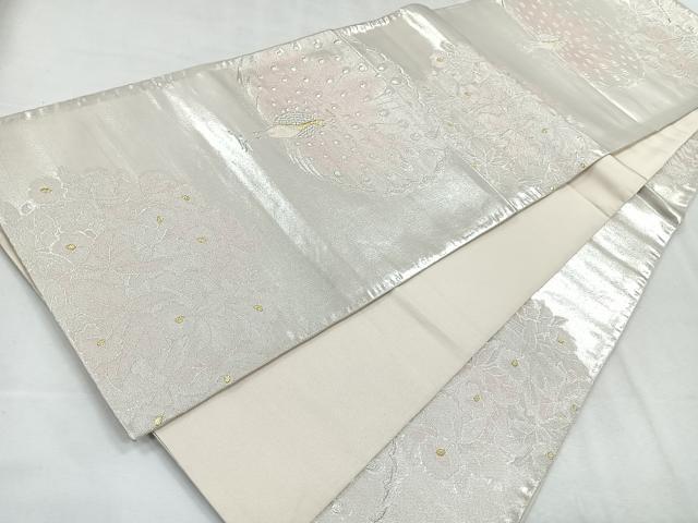 平和屋着物◎六通柄袋帯 孔雀花文 金銀糸 正絹 逸品 CABG1529nb