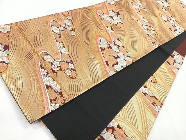 平和屋着物◎六通柄袋帯 流水舞花文 金糸 正絹 逸品 CABG1537nb