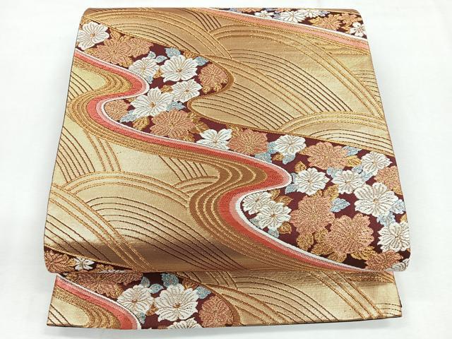 平和屋着物◎六通柄袋帯 流水舞花文 金糸 正絹 逸品 CABG1537nb