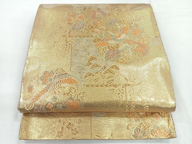 平和屋着物◎佐賀錦 六通柄袋帯 花鳥丸文 金銀糸 正絹 逸品 CABG1542nb