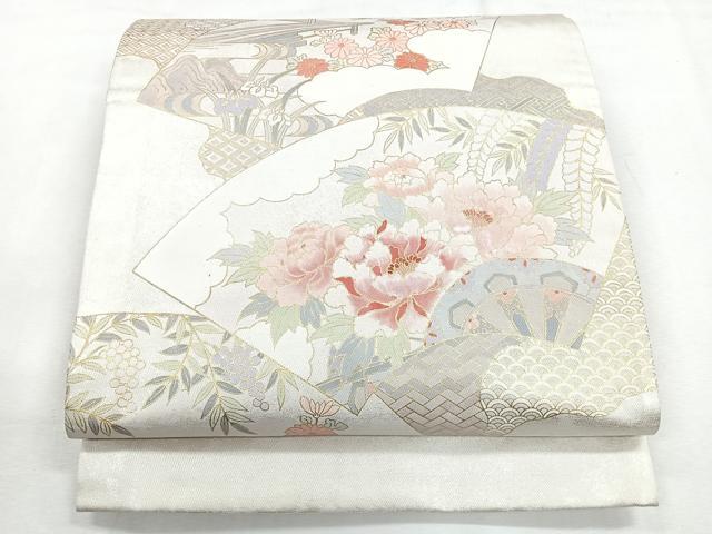 平和屋着物◎太鼓柄袋帯 地紙草花文 金彩 正絹 逸品 CABG1554nb