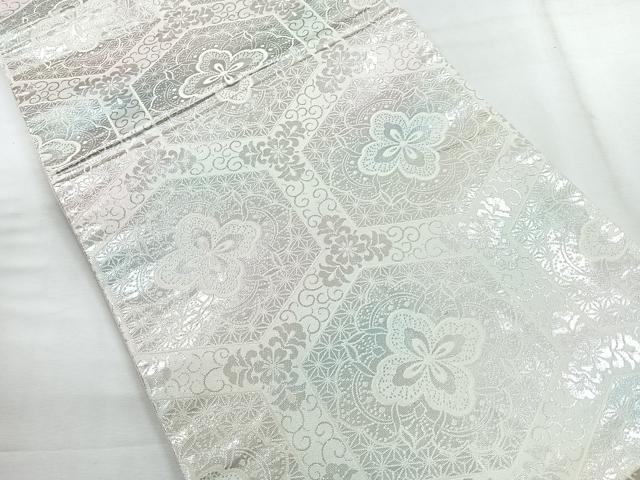 平和屋着物◎六通柄袋帯 亀甲更紗花文 銀糸 正絹 逸品 CABG1590nb