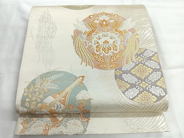 平和屋着物◎六通柄袋帯 流水向かい鳥花丸文 金銀糸 正絹 逸品 CABG1596nb