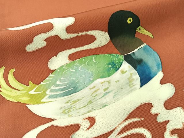 平和屋着物●塩瀬 九寸名古屋帯 ろうけつ染め 鴨 正絹 逸品 CABG1604vp