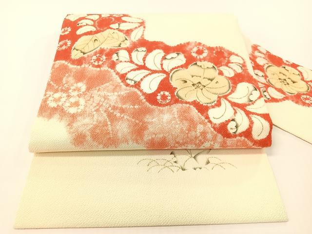 平和屋着物●九寸名古屋帯 手描き 絞り 辻が花 鬼しぼ縮緬 正絹 逸品 CABG1621vp