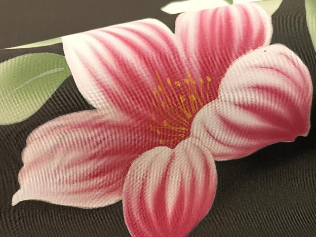 平和屋着物●塩瀬 九寸名古屋帯 手描き 草花文 黒地 正絹 逸品 CABG1626vp