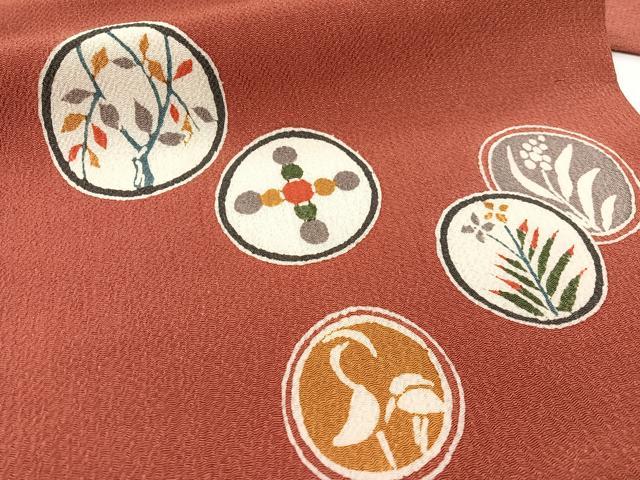 平和屋着物●九寸名古屋帯 型染め 花鳥丸文 鬼しぼ縮緬 正絹 逸品 CABG1627vp