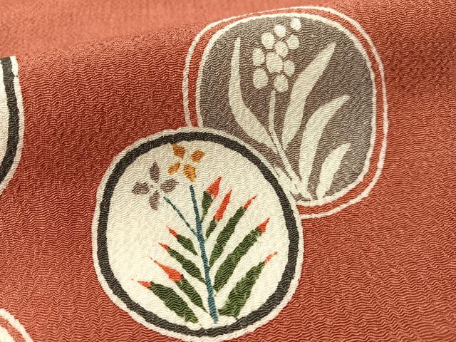 平和屋着物●九寸名古屋帯 型染め 花鳥丸文 鬼しぼ縮緬 正絹 逸品 CABG1627vp