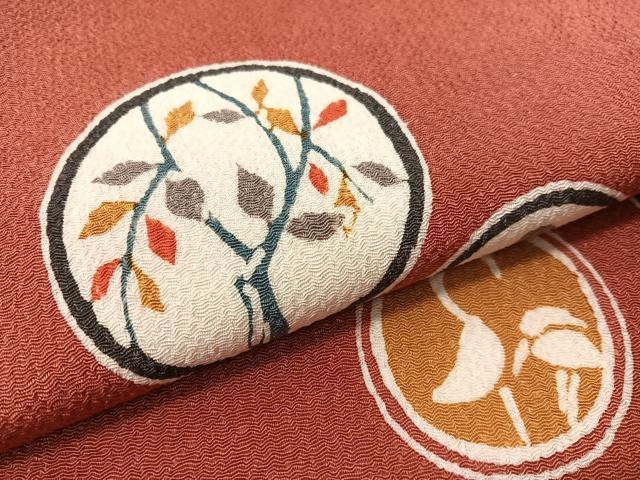 平和屋着物●九寸名古屋帯 型染め 花鳥丸文 鬼しぼ縮緬 正絹 逸品 CABG1627vp