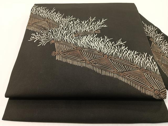 平和屋着物●塩瀬 九寸名古屋帯 ろうけつ染め 籬文 黒地 正絹 逸品 CABG1629vp