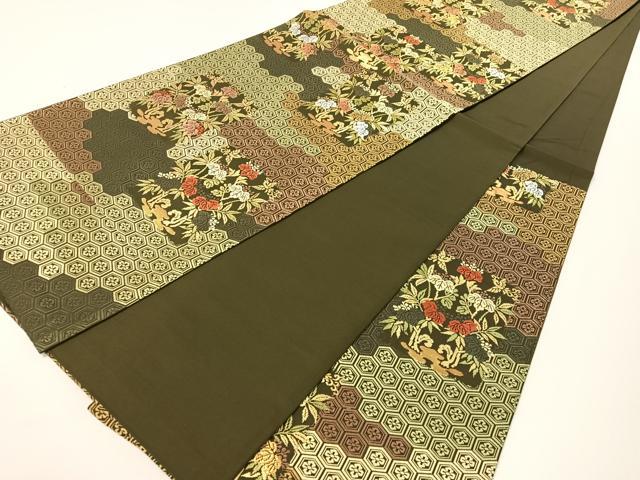 平和屋着物●六通柄袋帯 唐織 亀甲桐花文 金糸 正絹 逸品 CABG1631vp