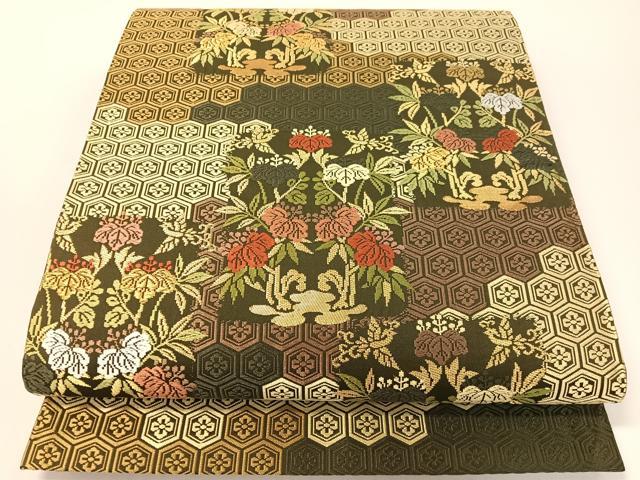 平和屋着物●六通柄袋帯 唐織 亀甲桐花文 金糸 正絹 逸品 CABG1631vp