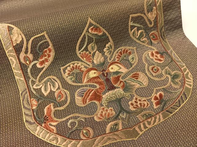 平和屋着物●ひなや工房 くむ・あむ・おる 伊豆蔵明彦 太鼓柄袋帯 総刺繍 双鳥更紗吉祥文 金糸 正絹 逸品 CABG1635vp