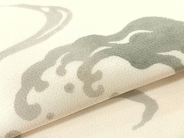 平和屋着物●九寸名古屋帯 型染め 立波文 鬼しぼ縮緬 正絹 逸品 CABG1637vp