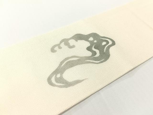 平和屋着物●九寸名古屋帯 型染め 立波文 鬼しぼ縮緬 正絹 逸品 CABG1637vp