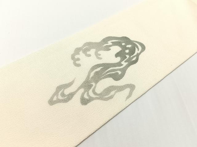 平和屋着物●九寸名古屋帯 型染め 立波文 鬼しぼ縮緬 正絹 逸品 CABG1637vp