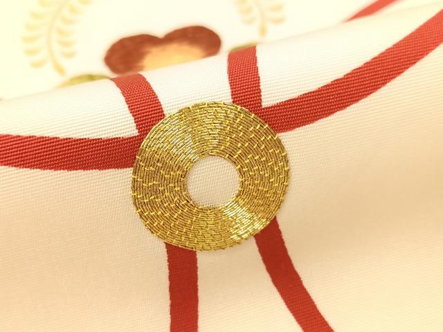 平和屋着物●塩瀬 九寸名古屋帯 駒刺繍 七宝花文 金彩 正絹 逸品 CABG1639vp