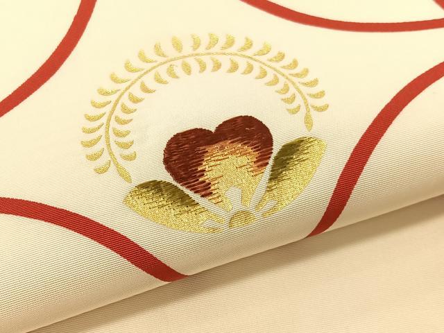 平和屋着物●塩瀬 九寸名古屋帯 駒刺繍 七宝花文 金彩 正絹 逸品 CABG1639vp