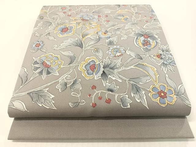 平和屋着物●塩瀬 九寸開き名古屋帯 手描き 更紗唐草文 金彩 正絹 逸品 CABG1645vp