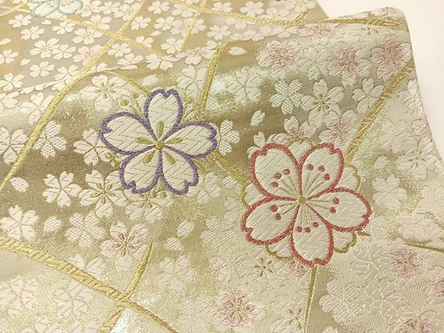 平和屋着物●六通柄袋帯 唐織 網目舞桜 金糸 正絹 逸品 CABG1647vp