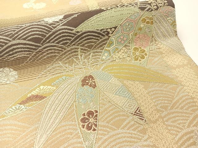 平和屋着物●両面 全通柄袋帯 唐織 立波笹花文 金糸 正絹 逸品 CABG1648vp