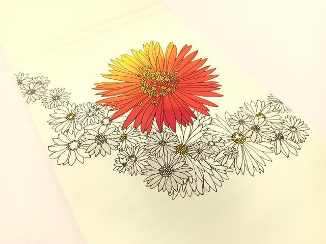 平和屋着物●塩瀬 九寸開き名古屋帯 手描き 菊花文 金彩 正絹 逸品 CABG1650vp