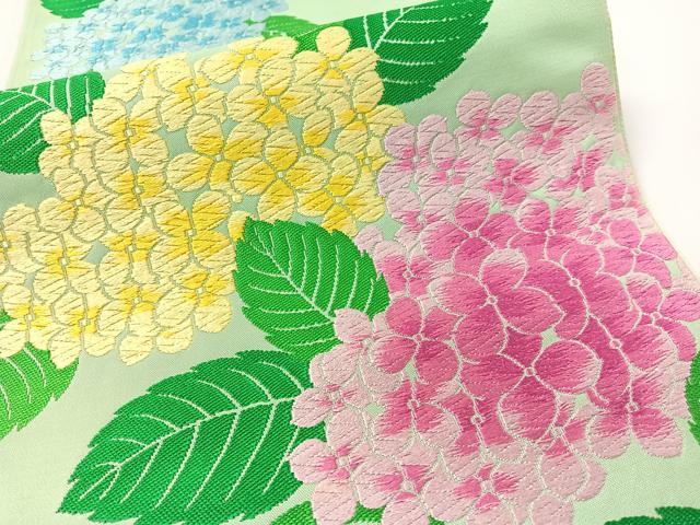 平和屋着物●森英恵・HANAE MORI 六通柄袋帯 唐織 紫陽花 正絹 逸品 未使用 CABG1652vp
