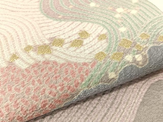 平和屋着物●十日町 名門 滝泰謹製 太鼓柄袋帯 中国三大刺繍 相良刺繍 おぼろ染め 襲ね絞り 立波箔散らし 銀通し地 正絹 逸品 CABG1657vp