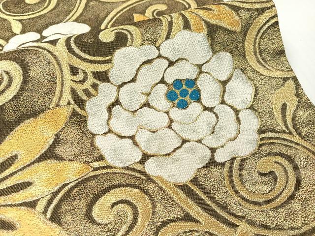 平和屋着物●ファッションデザイナー 花井幸子 両面 六通柄袋帯 花唐草文 金銀糸 正絹 逸品 未使用 CABG1665vp