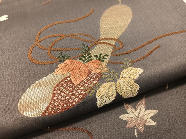 平和屋着物●現代アンティーク 貝島はるみ 綺麗伝説 六通柄袋帯 瓢箪花文 金糸 正絹 逸品 CABG1688vp