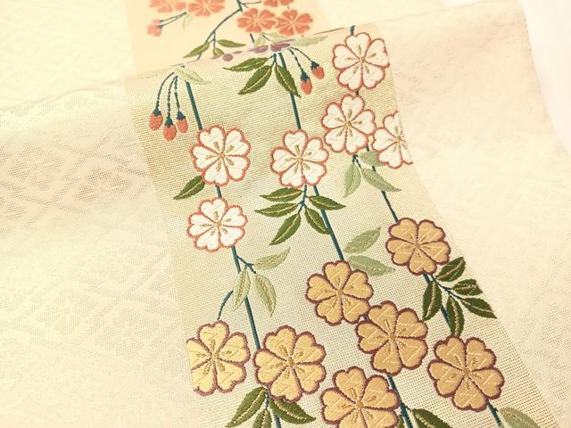 平和屋着物●六通柄袋帯 唐織 ボストン美術館 枝垂れ花間道 金糸 正絹 逸品 CABG1689vp