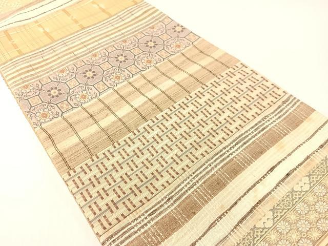 平和屋着物●インドタッサーシルク アッサム原産 野蚕糸 きりばめ手織 ムガシルク 帯洛工房 両面 全通柄袋帯 証紙付き 正絹 逸品CABG1690vp