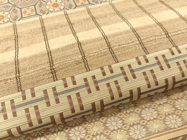 平和屋着物●インドタッサーシルク アッサム原産 野蚕糸 きりばめ手織 ムガシルク 帯洛工房 両面 全通柄袋帯 証紙付き 正絹 逸品CABG1690vp