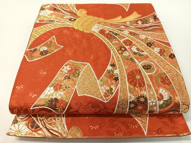 平和屋着物●西陣 河合美術織物謹製 六通柄袋帯 唐織 束ね熨斗花鳥文 金糸 正絹 逸品 CABG1694vp