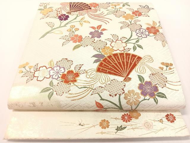 平和屋着物●六通柄袋帯 唐織 ボストン美術館 舞扇桜花隆盛文 金糸 正絹 逸品 CABG1695vp