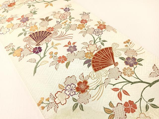 平和屋着物●六通柄袋帯 唐織 ボストン美術館 舞扇桜花隆盛文 金糸 正絹 逸品 CABG1695vp