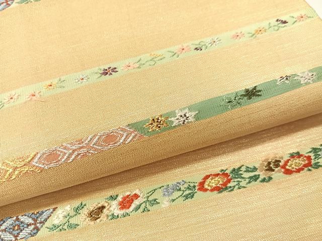 平和屋着物●西陣河村織物謹製・手織り 太鼓柄袋帯 唐織 能装小花間道 摺箔 正絹 逸品 CABG1696vp