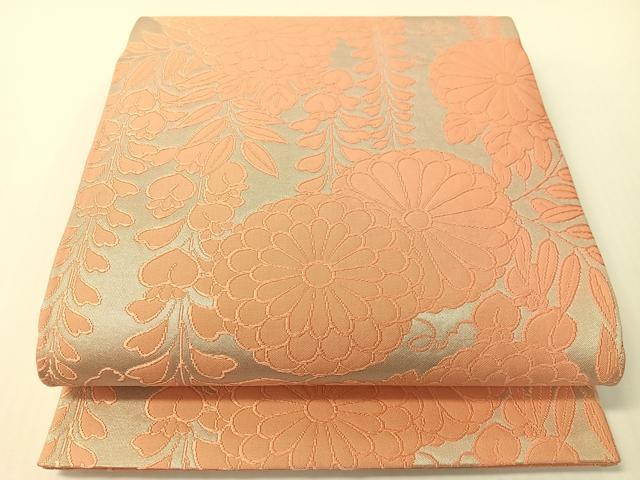 平和屋着物●西陣 白綾苑大庭 六通柄袋帯 藤花菊文 銀彩 正絹 逸品 CABG1706vp