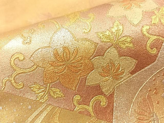 平和屋着物●金彩友禅 卓越技能者・名工・和田光正 太鼓柄袋帯 立波扇面花文 正絹 逸品 CABG1707vp