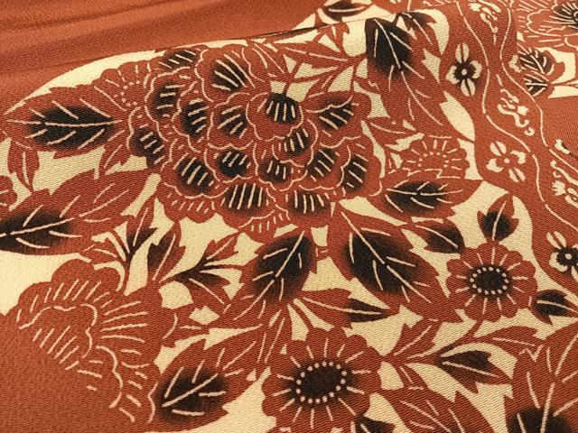 平和屋着物●九寸名古屋帯 作家物 型染め 草木手染 色紙更紗花文 鬼しぼ縮緬 正絹 逸品 CABG1722vp